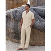 image:imageCOOFANDY Men 2 Piece Linen Outfit Beach Button Down Shirt Casual Loose Pant SetsKhaki