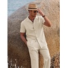 image:imageCOOFANDY Men 2 Piece Linen Outfit Beach Button Down Shirt Casual Loose Pant SetsKhaki