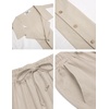 image:imageCOOFANDY Men 2 Piece Linen Outfit Beach Button Down Shirt Casual Loose Pant SetsKhaki Patchwork White ShirtKhaki Pants