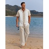 image:imageCOOFANDY Men 2 Piece Linen Outfit Beach Button Down Shirt Casual Loose Pant SetsKhaki Patchwork White ShirtKhaki Pants