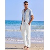 image:imageCOOFANDY Men 2 Piece Linen Outfit Beach Button Down Shirt Casual Loose Pant SetsLight Blue Patchwork White ShirtWhite Pants