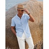 image:imageCOOFANDY Men 2 Piece Linen Outfit Beach Button Down Shirt Casual Loose Pant SetsLight Blue ShirtWhite Pants
