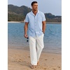 image:imageCOOFANDY Men 2 Piece Linen Outfit Beach Button Down Shirt Casual Loose Pant SetsLight Blue ShirtWhite Pants