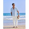 image:imageCOOFANDY Men 2 Piece Linen Outfit Beach Button Down Shirt Casual Loose Pant SetsLight Blue ShirtWhite Pants