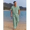 image:imageCOOFANDY Men 2 Piece Linen Outfit Beach Button Down Shirt Casual Loose Pant SetsLight Green