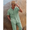 image:imageCOOFANDY Men 2 Piece Linen Outfit Beach Button Down Shirt Casual Loose Pant SetsLight Green