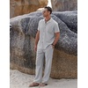 image:imageCOOFANDY Men 2 Piece Linen Outfit Beach Button Down Shirt Casual Loose Pant SetsLight Grey