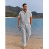 image:imageCOOFANDY Men 2 Piece Linen Outfit Beach Button Down Shirt Casual Loose Pant SetsLight Grey