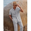image:imageCOOFANDY Men 2 Piece Linen Outfit Beach Button Down Shirt Casual Loose Pant SetsLight Grey