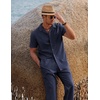 image:imageCOOFANDY Men 2 Piece Linen Outfit Beach Button Down Shirt Casual Loose Pant SetsNavy Blue