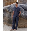 image:imageCOOFANDY Men 2 Piece Linen Outfit Beach Button Down Shirt Casual Loose Pant SetsNavy Blue