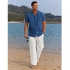image:imageCOOFANDY Men 2 Piece Linen Outfit Beach Button Down Shirt Casual Loose Pant SetsNavy ShirtWhite Pants