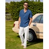 image:imageCOOFANDY Men 2 Piece Linen Outfit Beach Button Down Shirt Casual Loose Pant SetsNavy ShirtWhite Pants
