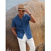 image:imageCOOFANDY Men 2 Piece Linen Outfit Beach Button Down Shirt Casual Loose Pant SetsNavy ShirtWhite Pants