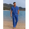 image:imageCOOFANDY Men 2 Piece Linen Outfit Beach Button Down Shirt Casual Loose Pant SetsRoyal Blue