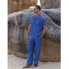 image:imageCOOFANDY Men 2 Piece Linen Outfit Beach Button Down Shirt Casual Loose Pant SetsRoyal Blue