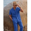 image:imageCOOFANDY Men 2 Piece Linen Outfit Beach Button Down Shirt Casual Loose Pant SetsRoyal Blue