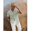 image:imageCOOFANDY Men 2 Piece Linen Outfit Beach Button Down Shirt Casual Loose Pant SetsSage Green ShirtWhite Pants