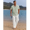 image:imageCOOFANDY Men 2 Piece Linen Outfit Beach Button Down Shirt Casual Loose Pant SetsSage Green ShirtWhite Pants