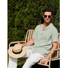image:imageCOOFANDY Men 2 Piece Linen Outfit Beach Button Down Shirt Casual Loose Pant SetsSage Green ShirtWhite Pants