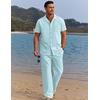 image:imageCOOFANDY Men 2 Piece Linen Outfit Beach Button Down Shirt Casual Loose Pant SetsSky Blue