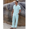 image:imageCOOFANDY Men 2 Piece Linen Outfit Beach Button Down Shirt Casual Loose Pant SetsSky Blue