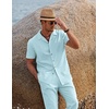 image:imageCOOFANDY Men 2 Piece Linen Outfit Beach Button Down Shirt Casual Loose Pant SetsSky Blue