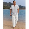 image:imageCOOFANDY Men 2 Piece Linen Outfit Beach Button Down Shirt Casual Loose Pant SetsWhite Floral ShirtWhite Pants