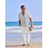 image:imageCOOFANDY Men 2 Piece Linen Outfit Beach Button Down Shirt Casual Loose Pant SetsWhite Floral ShirtWhite Pants