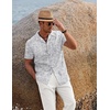 image:imageCOOFANDY Men 2 Piece Linen Outfit Beach Button Down Shirt Casual Loose Pant SetsWhite Floral ShirtWhite Pants