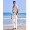 image:imageCOOFANDY Men 2 Piece Linen Outfit Beach Button Down Shirt Casual Loose Pant SetsWhite Floral ShirtWhite Pants