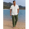 image:imageCOOFANDY Men 2 Piece Linen Outfit Beach Button Down Shirt Casual Loose Pant SetsWhite ShirtArmy Green Pants