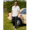 image:imageCOOFANDY Men 2 Piece Linen Outfit Beach Button Down Shirt Casual Loose Pant SetsWhite ShirtBlack Pants