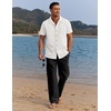 image:imageCOOFANDY Men 2 Piece Linen Outfit Beach Button Down Shirt Casual Loose Pant SetsWhite ShirtBlack Pants