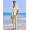 image:imageCOOFANDY Men 2 Piece Linen Outfit Beach Button Down Shirt Casual Loose Pant SetsWhite ShirtKhaki Pants