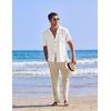 image:imageCOOFANDY Men 2 Piece Linen Outfit Beach Button Down Shirt Casual Loose Pant SetsWhite ShirtKhaki Pants