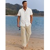 image:imageCOOFANDY Men 2 Piece Linen Outfit Beach Button Down Shirt Casual Loose Pant SetsWhite ShirtKhaki Pants