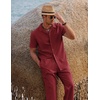 image:imageCOOFANDY Men 2 Piece Linen Outfit Beach Button Down Shirt Casual Loose Pant SetsWine Red