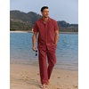 image:imageCOOFANDY Men 2 Piece Linen Outfit Beach Button Down Shirt Casual Loose Pant SetsWine Red