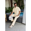 image:imageCOOFANDY Mens 2 Piece Cotton Sets Casual Short Sleeve Henley Shirts and Beach Pants with Pockets Summer Vacation OutfitsAbeige