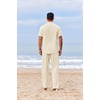 image:imageCOOFANDY Mens 2 Piece Cotton Sets Casual Short Sleeve Henley Shirts and Beach Pants with Pockets Summer Vacation OutfitsAbeige