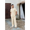 image:imageCOOFANDY Mens 2 Piece Cotton Sets Casual Short Sleeve Henley Shirts and Beach Pants with Pockets Summer Vacation OutfitsAbeige