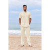 image:imageCOOFANDY Mens 2 Piece Cotton Sets Casual Short Sleeve Henley Shirts and Beach Pants with Pockets Summer Vacation OutfitsAbeige