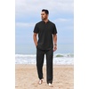 image:imageCOOFANDY Mens 2 Piece Cotton Sets Casual Short Sleeve Henley Shirts and Beach Pants with Pockets Summer Vacation OutfitsAblack