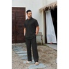 image:imageCOOFANDY Mens 2 Piece Cotton Sets Casual Short Sleeve Henley Shirts and Beach Pants with Pockets Summer Vacation OutfitsAblack