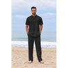 image:imageCOOFANDY Mens 2 Piece Cotton Sets Casual Short Sleeve Henley Shirts and Beach Pants with Pockets Summer Vacation OutfitsAblack