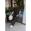 image:imageCOOFANDY Mens 2 Piece Cotton Sets Casual Short Sleeve Henley Shirts and Beach Pants with Pockets Summer Vacation OutfitsAblack