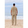 image:imageCOOFANDY Mens 2 Piece Cotton Sets Casual Short Sleeve Henley Shirts and Beach Pants with Pockets Summer Vacation OutfitsAkhaki