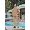 image:imageCOOFANDY Mens 2 Piece Cotton Sets Casual Short Sleeve Henley Shirts and Beach Pants with Pockets Summer Vacation OutfitsAkhaki