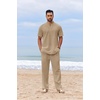 image:imageCOOFANDY Mens 2 Piece Cotton Sets Casual Short Sleeve Henley Shirts and Beach Pants with Pockets Summer Vacation OutfitsAkhaki